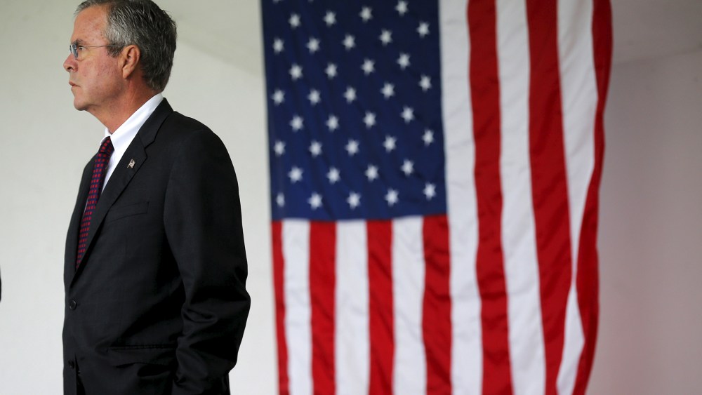 U.S. Republican presidential candidate Jeb Bush waits to take part in ceremonies to remember the victims of the September 11, 2001 attacks in Londonderry, N.H., Sept. 11, 2015. (Photo by Brian Snyder/Reuters)