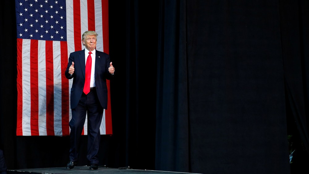 Republican U.S. presidential nominee Donald Trump attends a campaign rally at the Erie Insurance Arena in Erie, Penn., Aug. 12, 2016. (Photo by Eric Thayer/Reuters)