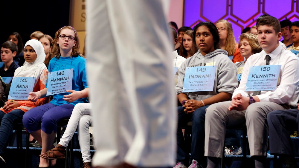 Competitors watch during the 2013 Scripps National Spelling Bee at National Harbor in Maryland