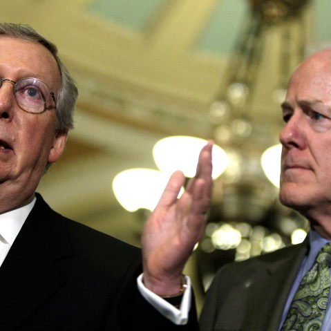 McConnell and Cornyn address reporters at the U.S. Capitol in Washington