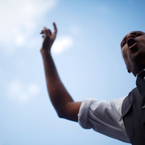 A man speaks at a rally in reaction to a not guilty verdict for George Zimmerman in New York July 14, 2013. (Photo by Eric Thayer/Reuters)