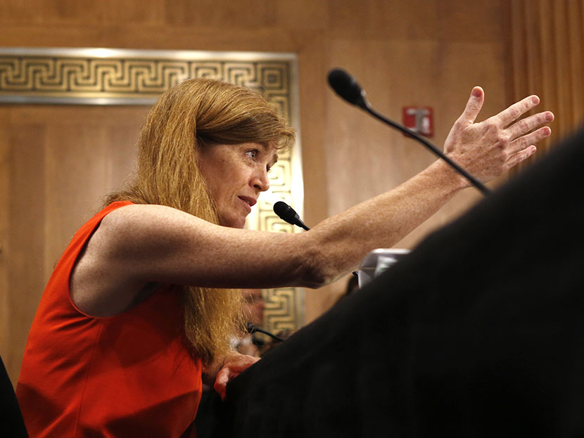 Samantha Power, a former White House aide and Harvard professor, testifies before a Senate Foreign Relations Committee confirmation hearing on her nomination to succeed Susan Rice as U.S. ambassador to the United Nations, on Capitol Hill in Washington...