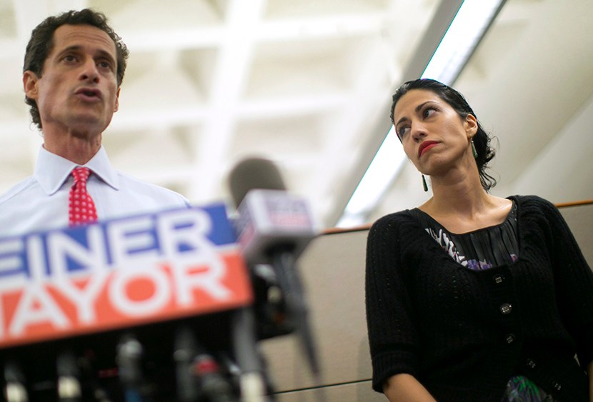 New York mayoral candidate Anthony Weiner and his wife Huma Abedin attend a news conference in New York, July 23, 2013. (Photo by Eric Thayer/Reuters)