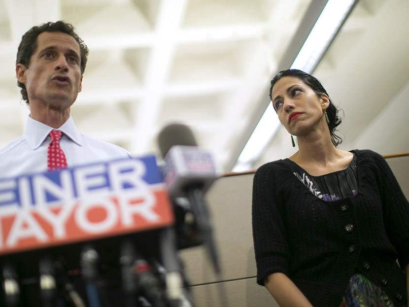 New York mayoral candidate Anthony Weiner and his wife Huma Abedin attend a news conference in New York, July 23, 2013. (Photo by Eric Thayer/Reuters)