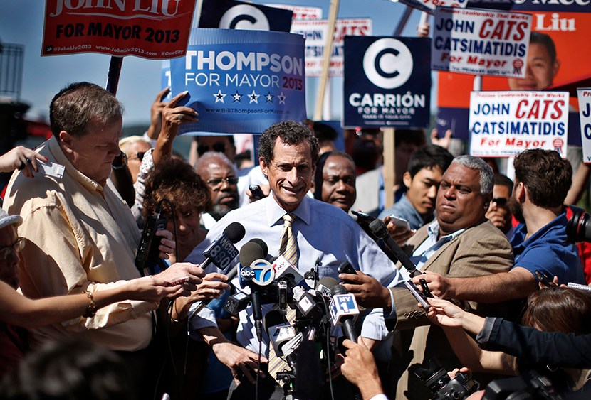 Former U.S. Congressman Anthony Weiner speaks to reporters after a mayoral candidates forum in the Inwood section of upper Manhattan in New York, July 30, 2013. (Photo by Mike Segar/Reuters)