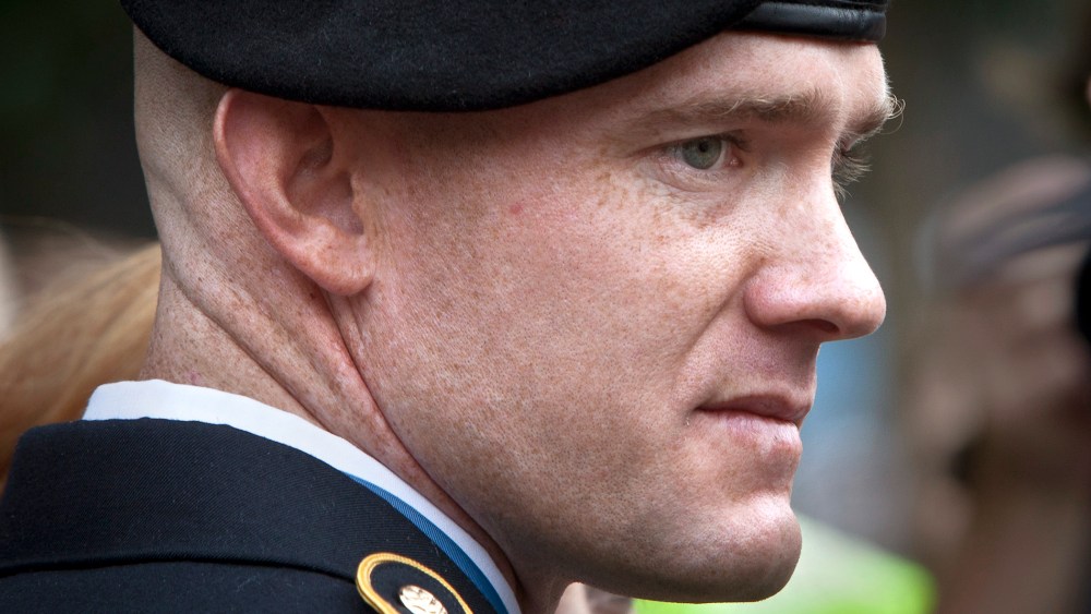 Medal of Honor recipient U.S. Army Staff Sergeant Ty Carter is seen leaving the National September 11 Memorial in New York