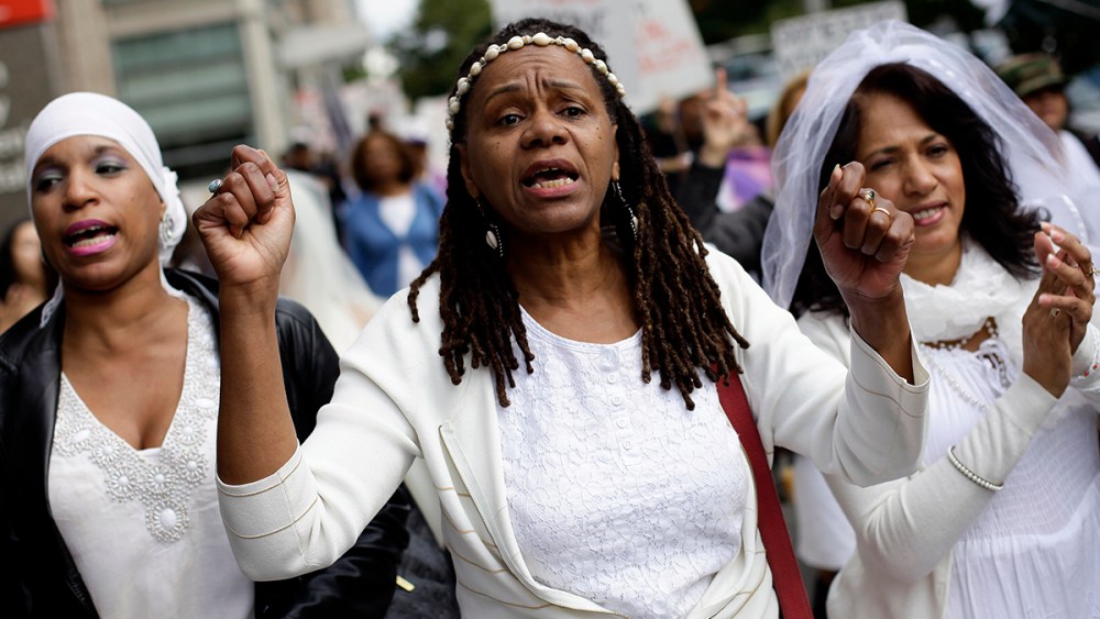 Women protest against domestic violence in New York