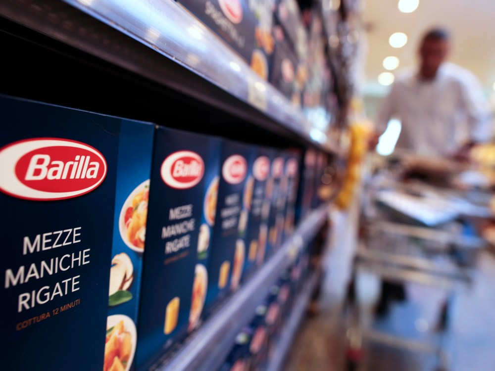 Packs of Barilla pasta are seen in a supermarket in Rome