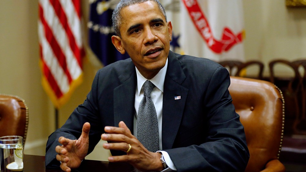 U.S. President Barack Obama holds a meeting with small business owners at the White House in Washington on October 11, 2013.
