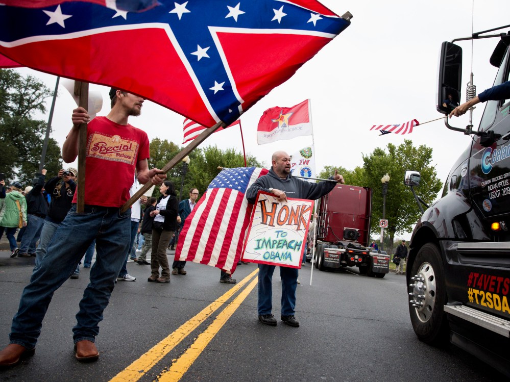 Protesters with the "Million Vet March on the Memorials" rally in front of the National U.S. World War II Memorial in Washington on Oct. 13, 2013.