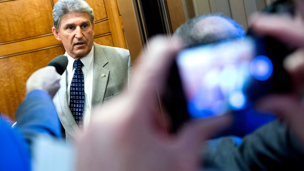 Senator Manchin speaks to reporters during the 14th day of the partial government shut down in Washington