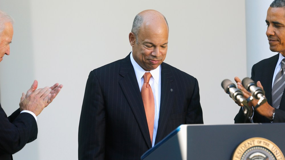 U.S. President Barack Obama and Vice President Joe Biden applaud after announcing Jeh Johnson to be nominee for Secretary of Homeland Security, in the Rose Garden of the White House in Washington, October 18, 2013.