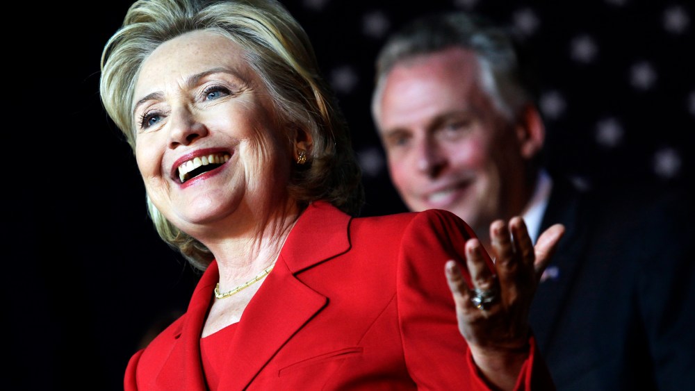 Former U.S. Secretary of State Hillary Clinton speaks at an event to endorse Virginia gubernatorial candidate and former DNC chairman Terry McAuliffe (R)