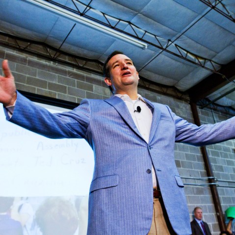 U.S. Senator Ted Cruz gestures on stage as he is welcomed home by supporters in Houston, October 21, 2013.