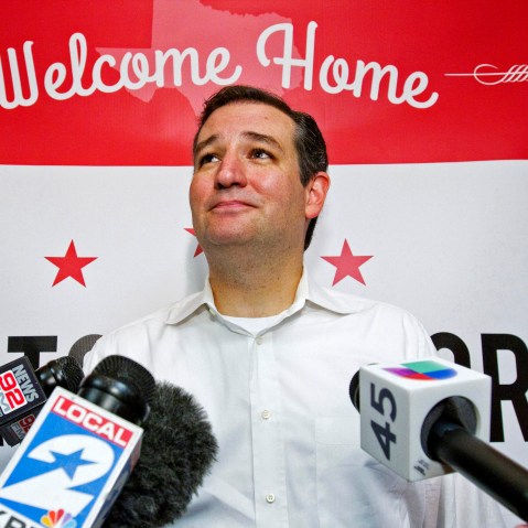 U.S. Senator Ted Cruz speaks to the media after a welcome home rally in Houston