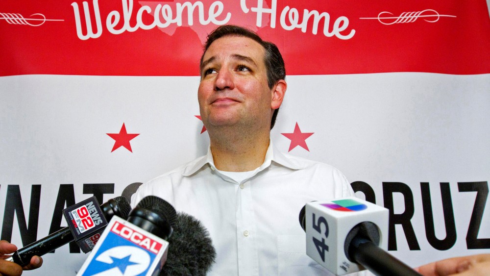 U.S. Senator Ted Cruz speaks to the media after a welcome home rally in Houston