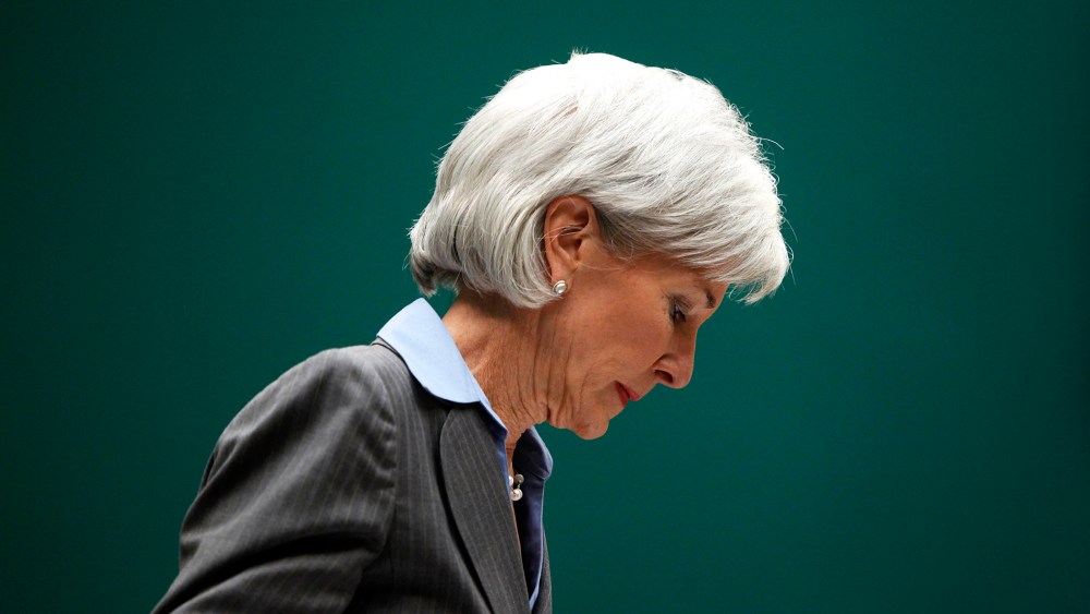 Health and Human Services Secretary Kathleen Sebelius takes her seat during a hearing on Capitol Hill in Washington, Oct. 30, 2013.