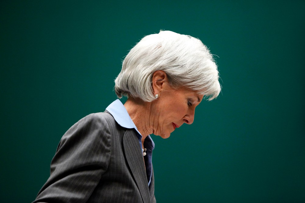 Health and Human Services Secretary Kathleen Sebelius takes her seat during a hearing on Capitol Hill in Washington, Oct. 30, 2013.