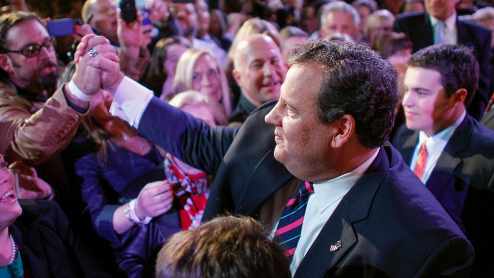 New Jersey Governor Chris Christie greets supporters after his election night victory speech in Asbury Park, New Jersey November 5, 2013.