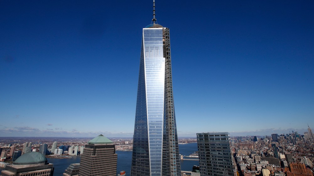 The One World Trade Center tower is seen in this picture taken from the 57th floor of 4 World Trade Center tower in New York on Nov. 8, 2013.