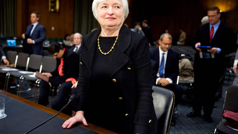 Federal Reserve Vice Chair Janet Yellen stands after testifying during a confirmation hearing on her nomination to be the next chairman of the U.S. Federal Reserve in Washington, Nov. 14, 2013.