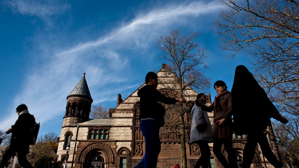 Students walk around the Princeton University campus in New Jersey