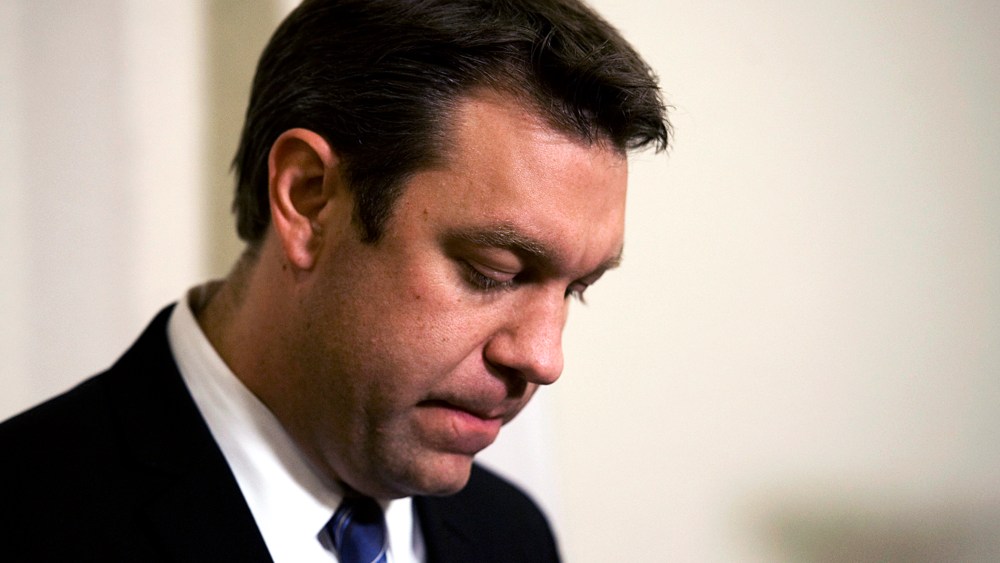 Rep. Henry "Trey" Radel (R-FLA) pauses as he meets with local media during a news conference at his district office in Cape Coral, Fla. on Nov. 20, 2013.