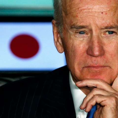 U.S. Vice President Joe Biden meets with Japanese business leaders at the headquarters of internet commerce and mobile games provider DeNA Co. in Tokyo