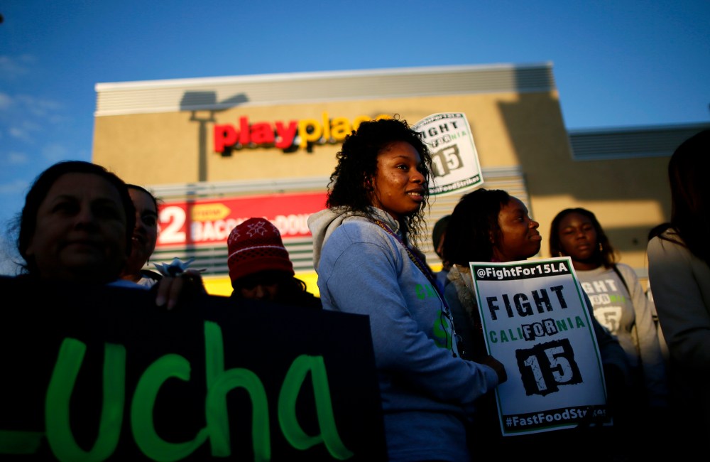 Protesters gather outside McDonald's in Los Angeles, Cali. on Dec. 5, 2013.