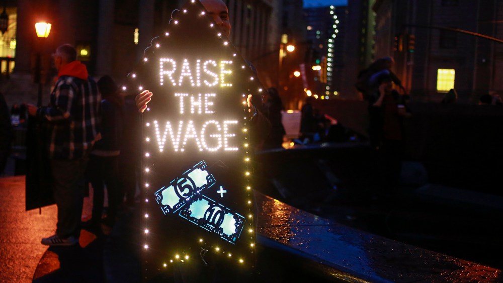 Demonstrators gather during a nationwide strike and protest at fast food restaurants to raise the minimum hourly wage New York, December 5, 2013.