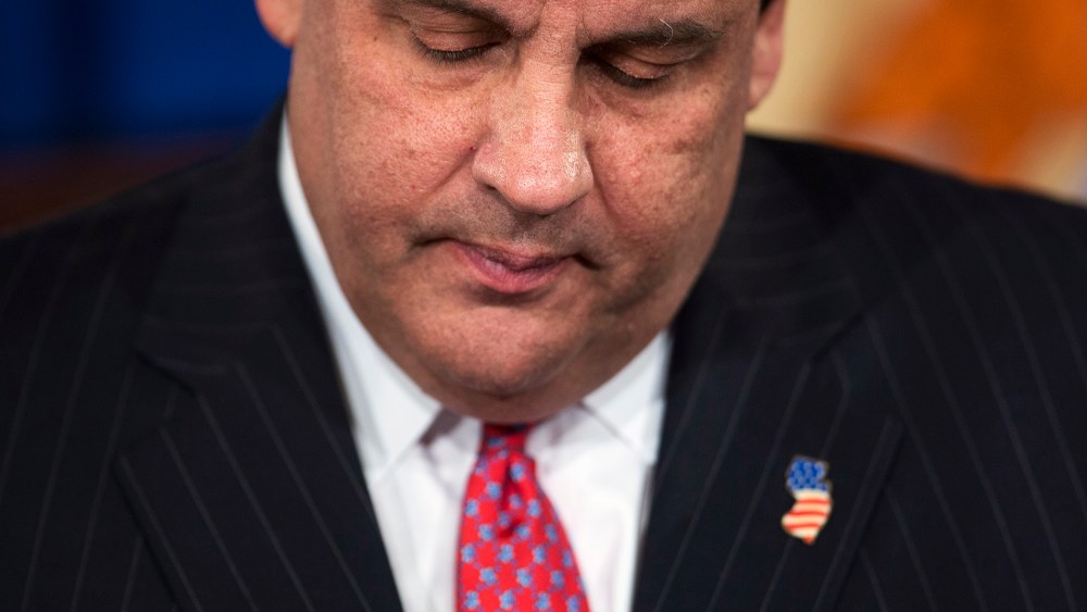 New Jersey Governor Chris Christie reacts during a news conference, Jan. 9, 2014 in Trenton, N.J.