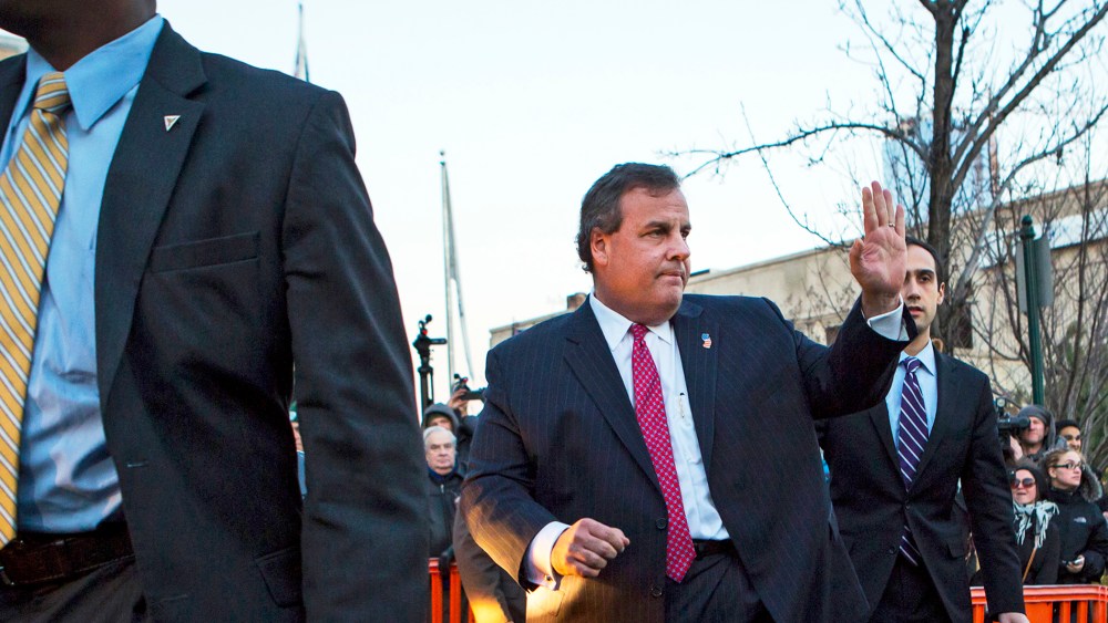 New Jersey Governor Chris Christie leaves city hall in Fort Lee, N.J. Jan. 9, 2014.