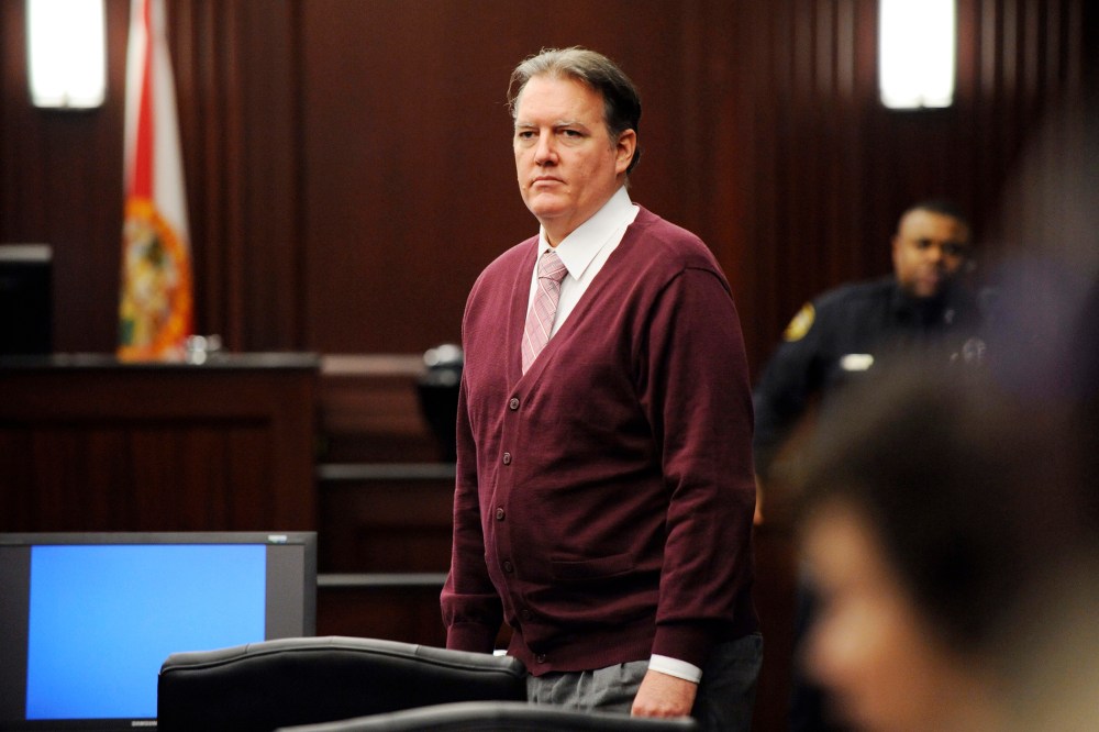 Michael Dunn in the courtroom during his murder trial for the shooting death of Jordan Davis at Duval County Courthouse, Feb. 8, 2014, in Jacksonville, Fla.