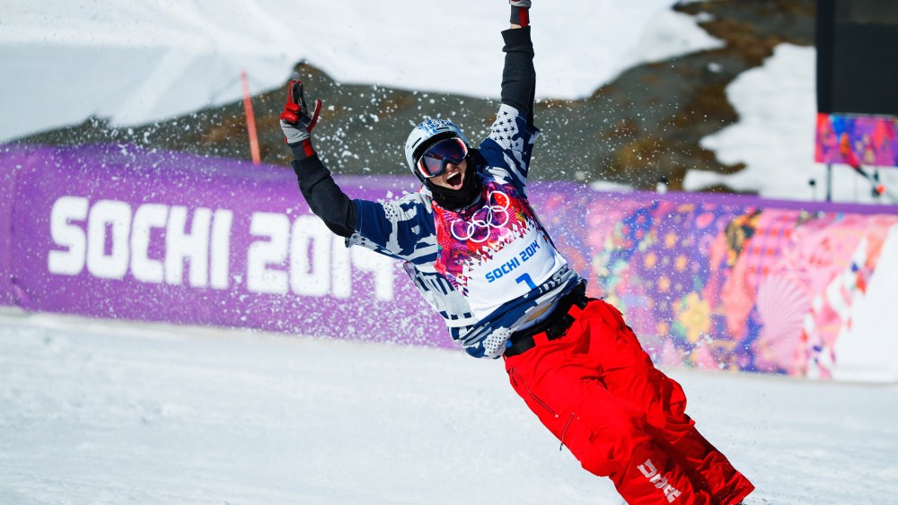 American Nicholas Goepper reacts during the men's freestyle skiing slopestyle finals at the 2014 Sochi Winter Olympic Games, Feb. 13, 2014, in Rosa Khutor.