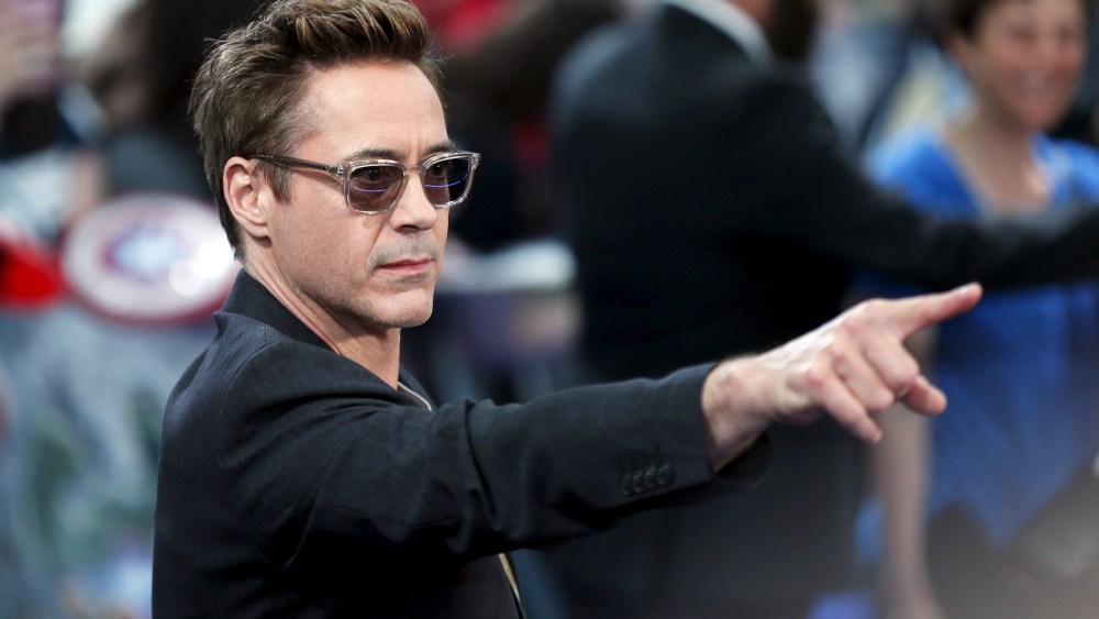 Cast member Downey Jr.  poses at the european premiere of "Avengers: Age of Ultron" at Westfield shopping centre, Shepherds Bush, London