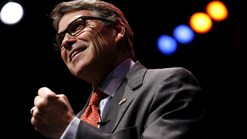Former Republican Governor of Texas Rick Perry speaks at the Iowa Faith and Freedom Coalition's forum in Waukee, Iowa, April 25, 2015. (Photo by Jim Young/Reuters)
