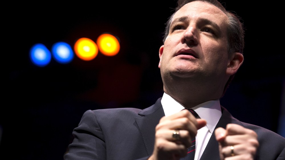 U.S. Republican Presidential candidate and Senator of Texas Ted Cruz speaks at the Iowa Faith and Freedom Coalition's forum in Waukee, Iowa, April 25, 2015. (Photo by Jim Young/Reuters)