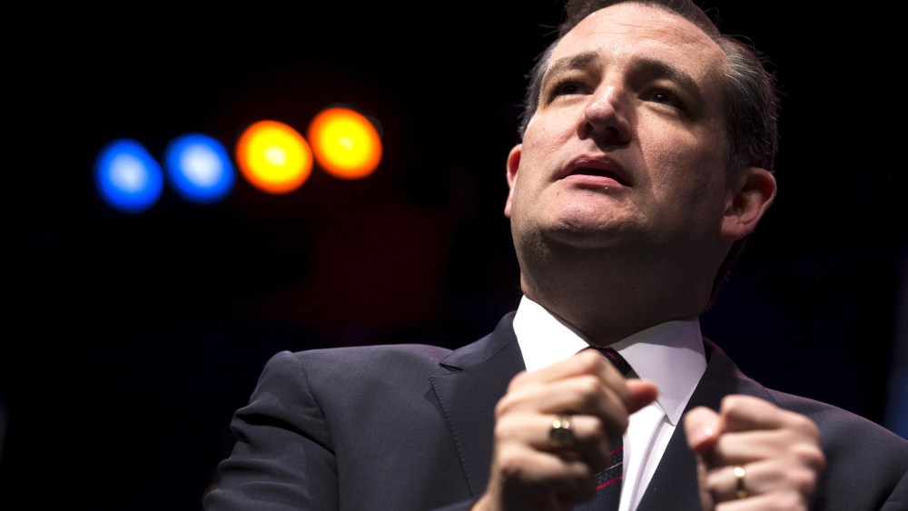 U.S. Republican Presidential candidate and Senator of Texas Ted Cruz speaks at the Iowa Faith and Freedom Coalition's forum in Waukee, Iowa, April 25, 2015. (Photo by Jim Young/Reuters)