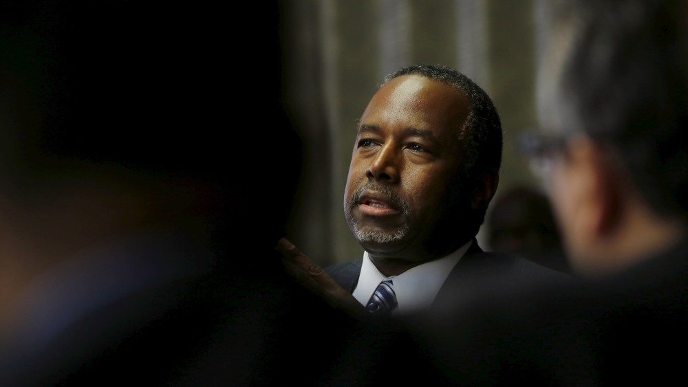 Ben Carson talks to pastors and community leaders. (Photo by Carlos Barria/Reuters)