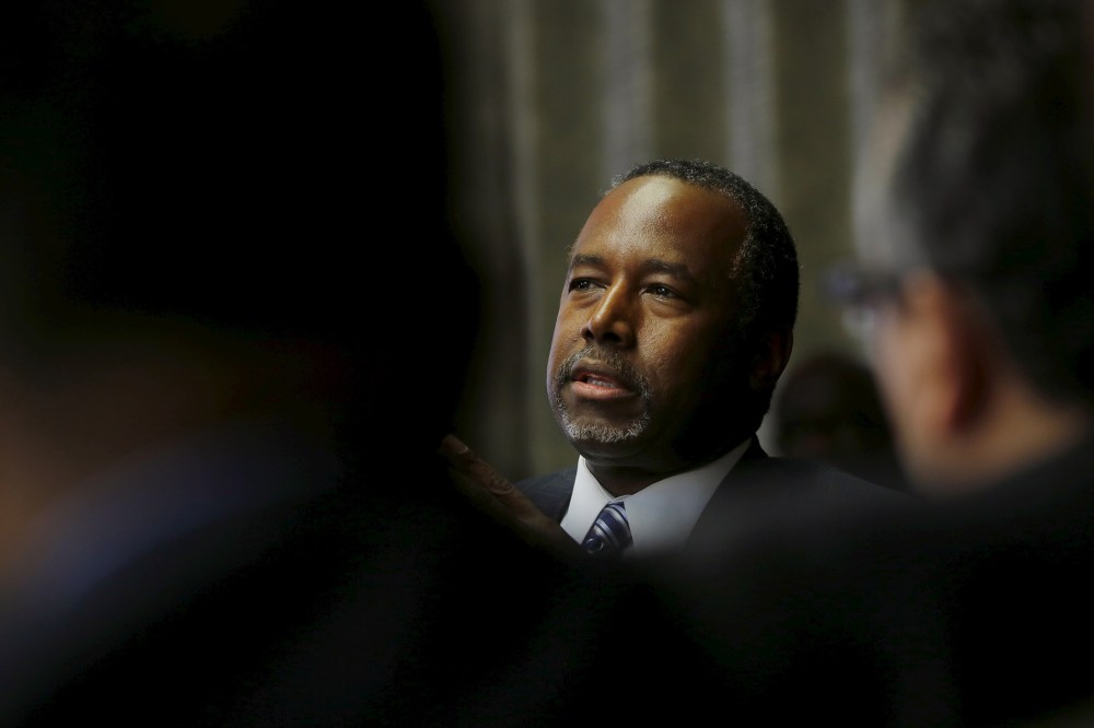 Ben Carson talks to pastors and community leaders. (Photo by Carlos Barria/Reuters)