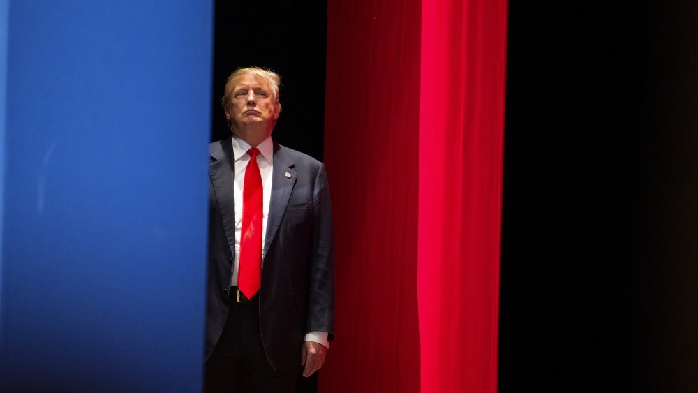 Real estate developer Donald Trump prepares to go on stage to speak during the Freedom Summit in Greenville, S.C., May 9, 2015. (Photo by Chris Keane/Reuters)