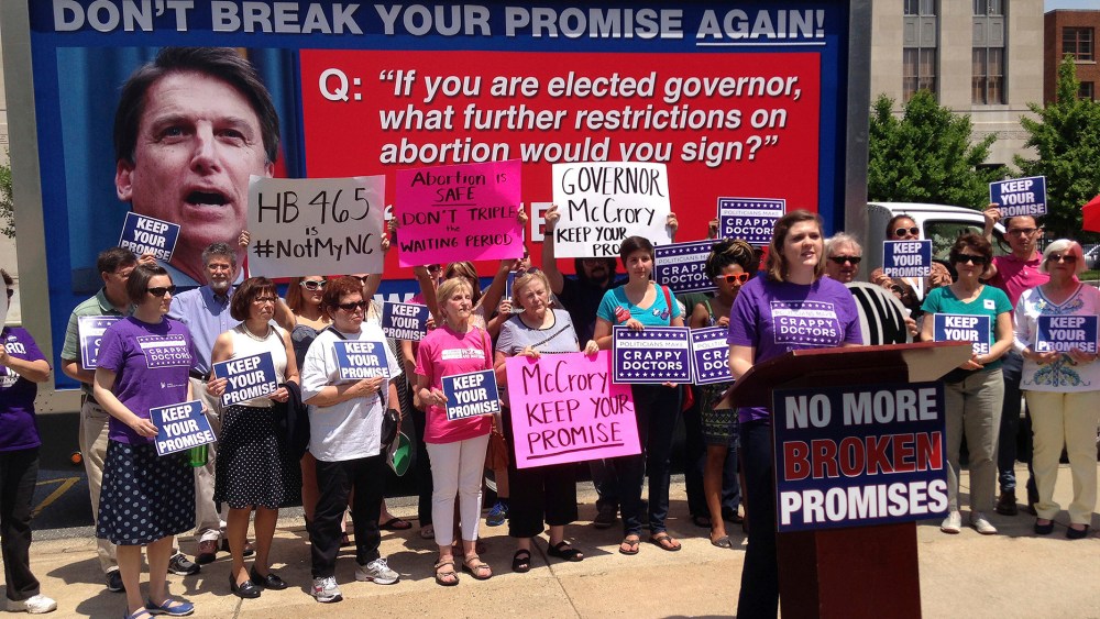 Hannah Osborne, a community organizer for NARAL Pro-Choice North Carolina, speaks at a rally in Greensboro, N.C., May 6, 2015. (Photo by Colleen Jenkins/Reuters)