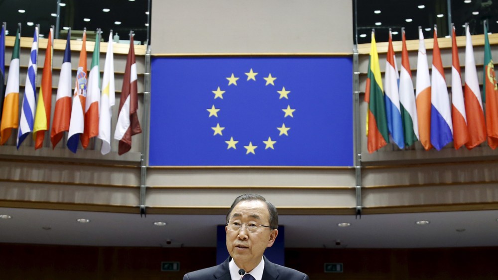 U.N. Secretary-General Ban Ki-moon addresses a plenary session of the EU Parliament in Brussels.