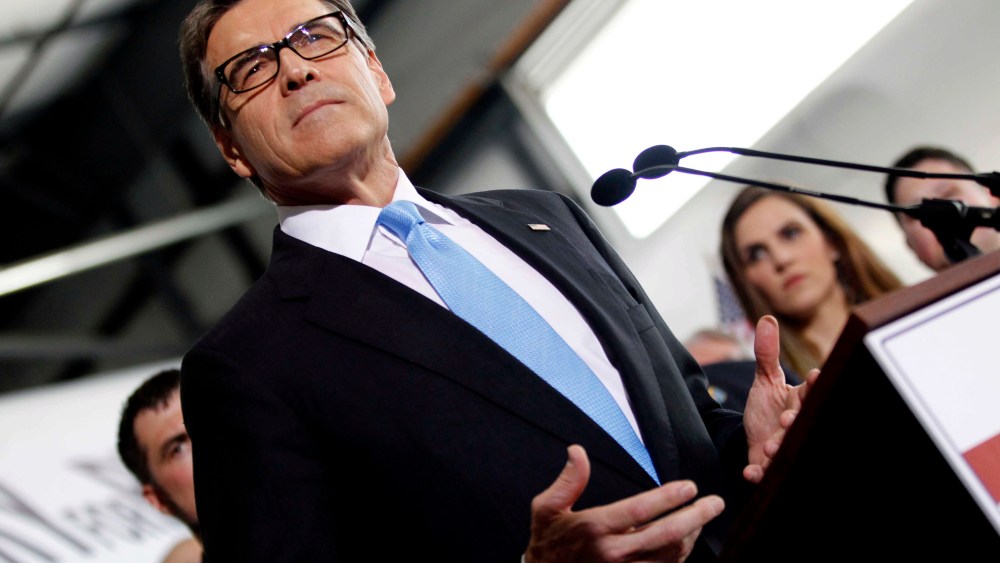 Republican presidential candidate and former Texas Governor Rick Perry formally announces his candidacy for the 2016 Republican nomination for president at an event in Addison, Texas, June 4, 2015. (Photo by Mike Stone/Reuters)