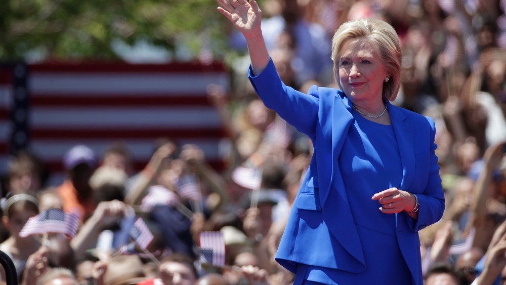 U.S. Democratic presidential candidate Hillary Clinton waves before she delivers her "official launch speech" at a campaign kick off rally in New York City on June 13, 2015. (Photo by Brendan McDermid/Reuters)
