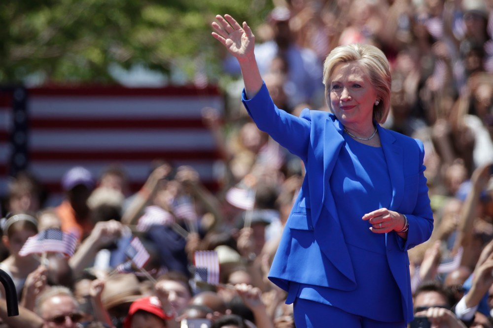 U.S. Democratic presidential candidate Hillary Clinton waves before she delivers her "official launch speech" at a campaign kick off rally in New York City on June 13, 2015. (Photo by Brendan McDermid/Reuters)
