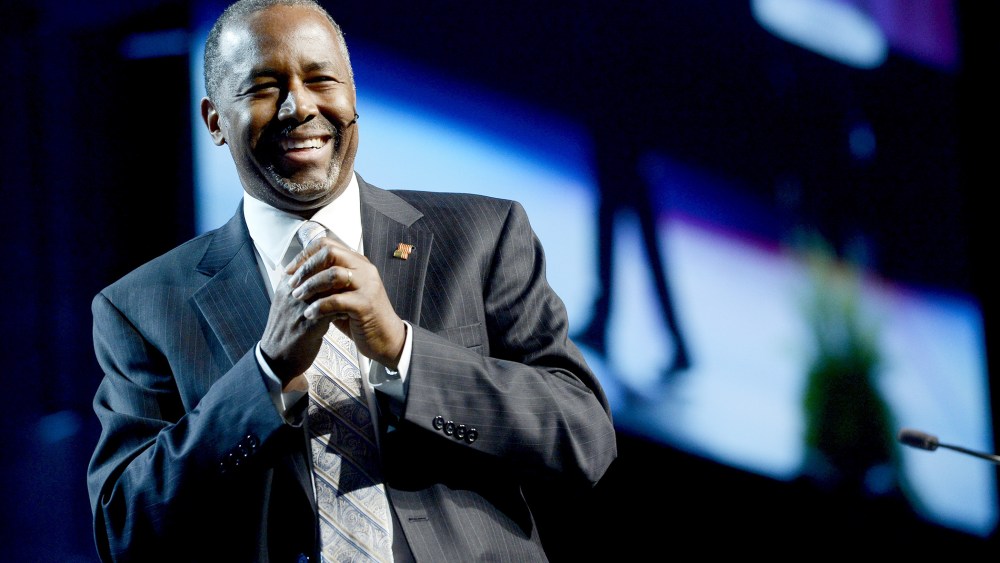 Presidential Candidate Ben Carson laughs during his speech at the Western Conservative Summit in Denver, Colo. on June 27, 2015. (Photo by Mark Leffingwell/Reuters)