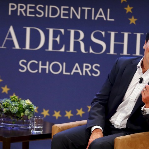 Mark Cuban, owner of the Dallas Mavericks, speaks during the graduation of the inaugural class of the Presidential Leadership Scholars program, at the George W. Bush Presidential Library in Dallas, Texas July 9, 2015. (Photo by Mike Stone/Reuters)