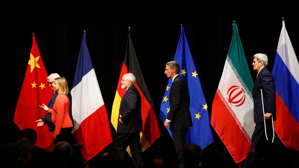 German, Iranian, British and American diplomats, Frank Walter Steinmeier, Federica Mogherini, Mohammad Javad Zarif, Philip Hammond and John Kerry (L-R) after the last plenary session in Vienna, Austria July 14, 2015. (Photo by Leonhard Foeger/Reuters)