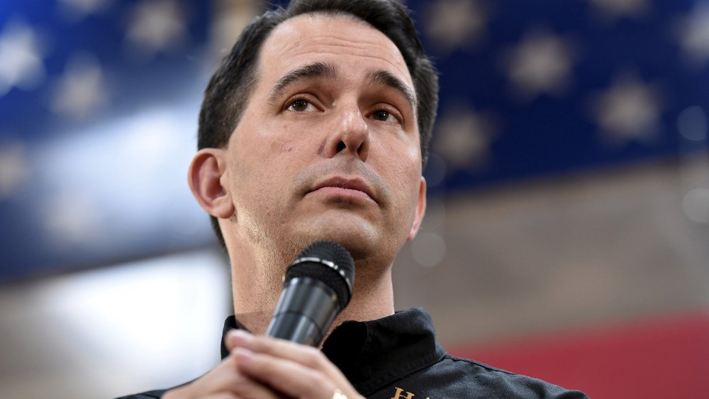 Republican presidential candidate and Wisconsin Governor Scott Walker speaks at a Harley Davidson motorcycle dealership in Las Vegas, Nev. on July 14, 2015. (Photo by David Becker/Reuters)